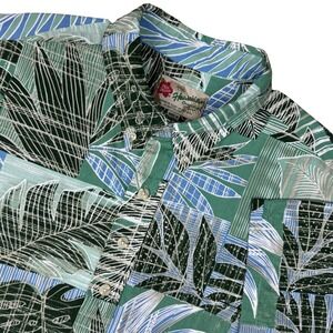 Hilo Hattie Hawaiian Shirt Mens XL Popover Green Tropical Leaf Button Down USA